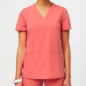 FIGS - Casma Three-Pocket Scrub Top | Color: Hot Coral 🪸 | Nurse Doctor Medical